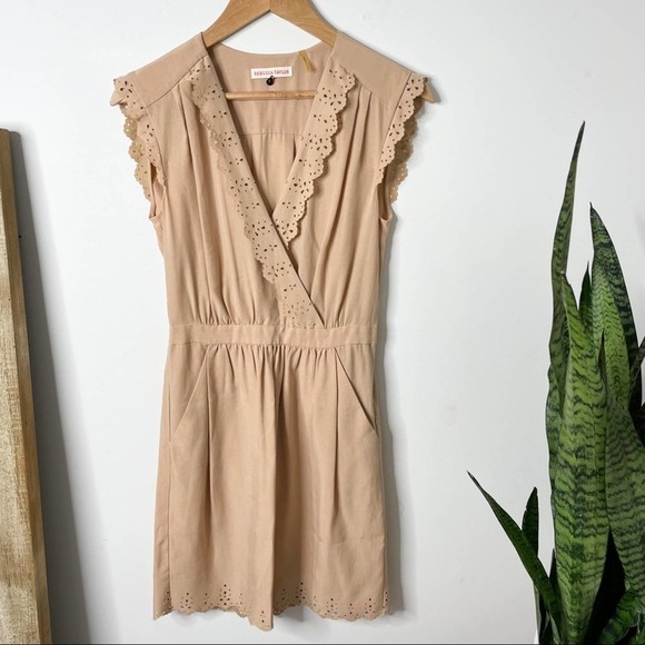 Rebecca Taylor Tan Eyelet Embroidered Casual Dress size 4 - Picture 3 of 8